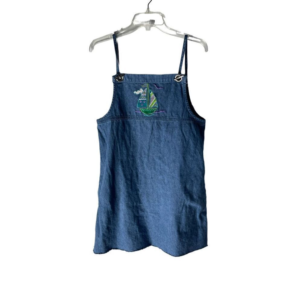 Vintage Y2K Denim Embroidered Dress with Pockets